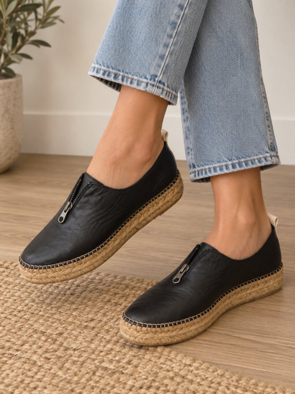 Eric Michael Serena Black Leather Espadrilles